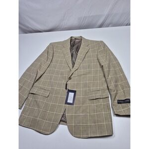 Roberto Zanieri Blazer Mens 44R Beige Wool Linen Plaid Italy Sport Coat NWT